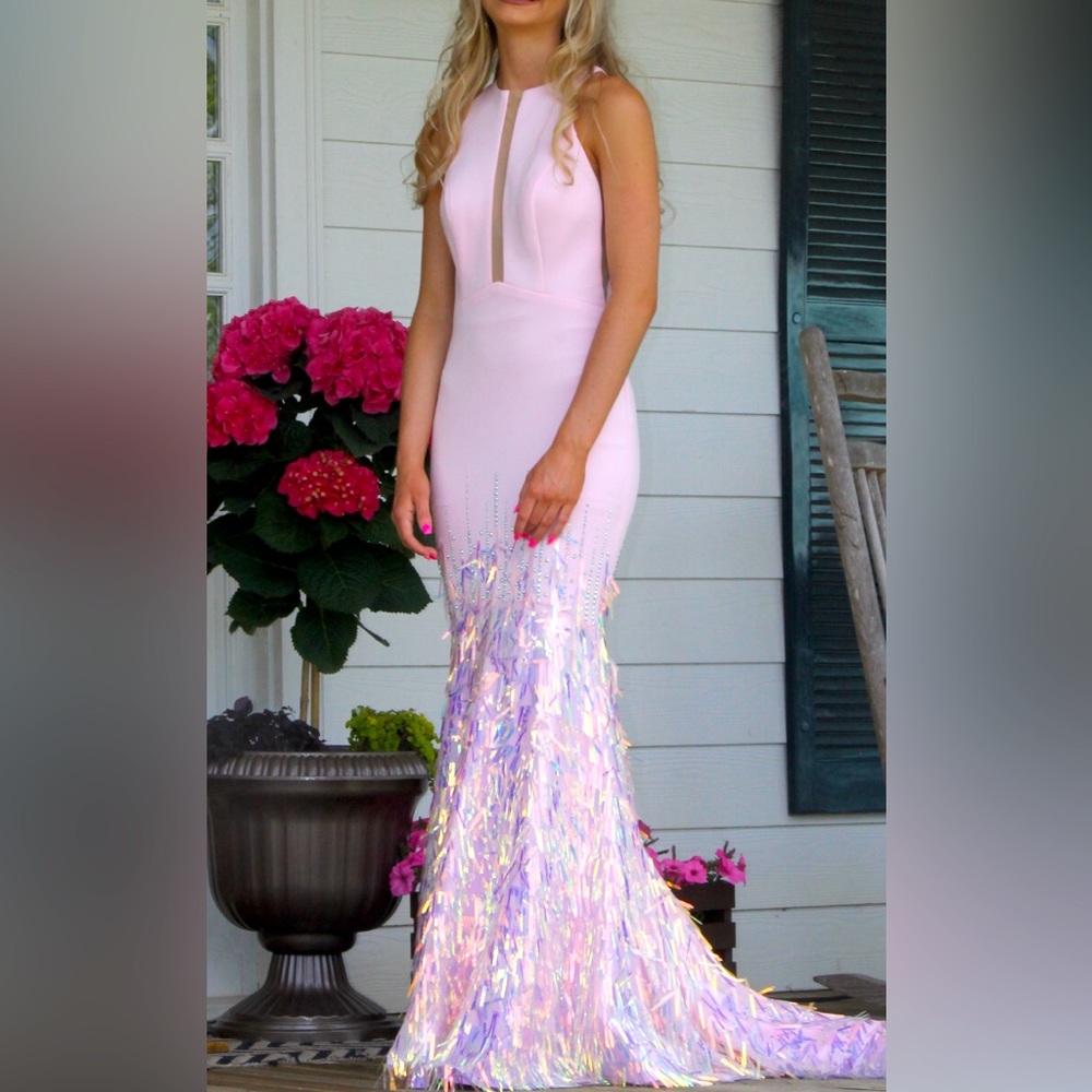 Jonathan Kayne Prom Dress Size 4 Light Pink w/sequins stretchy Worn Once